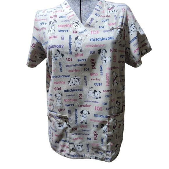 Scrub Nursing Top Lot of 2 Womens Med. Star Wars & 101 Dalmatians Uniforms - Picture 2 of 15